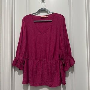 EVRI leopard print pink peplum top - 1x